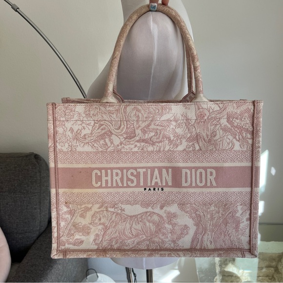 DIOR Ecru and Pink Toile de Jouy Medium Book Tote Bag / DIOR Book Tote Bag - Picture 14 of 15